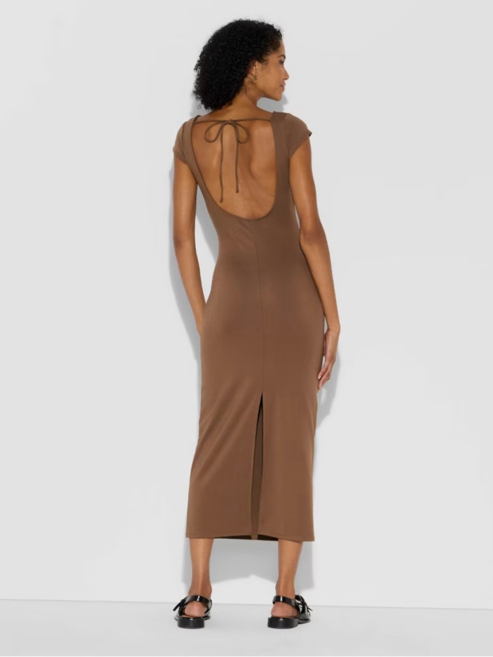 wild fable Brown Backless Tie-Back Midi Dress